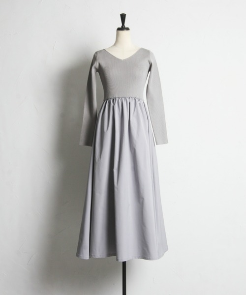 前後2WAYシャリニットドッキングワンピース（長袖）（ワンピース