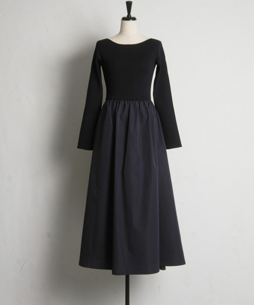 &. NOSTALGIA(アンドドットノスタルジア)の「前後2WAYシャリニットドッキングワンピース(長袖)(ワンピース・レディース・ライトベージュ/ブラック/ネイビー/ホワイト×ブラック/ライトグレー/グレイッシュブルー・M/S)」の20枚目の写真