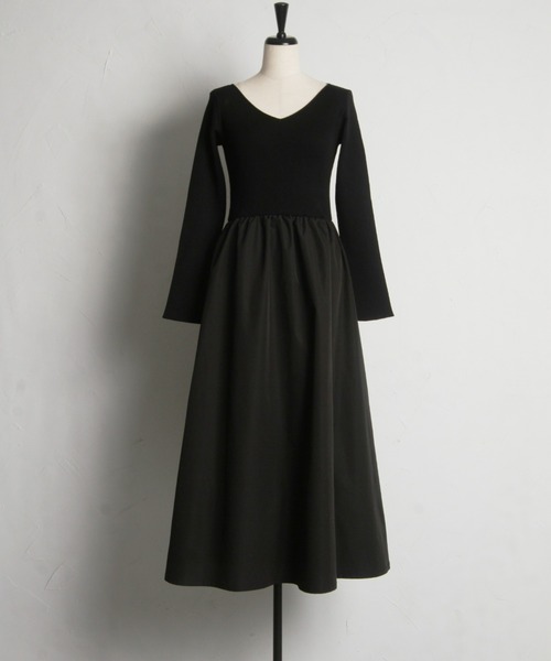 前後2WAYシャリニットドッキングワンピース（長袖）（ワンピース