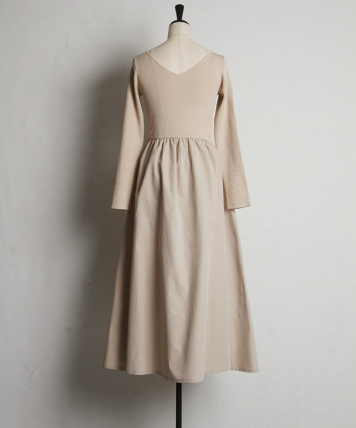 前後2WAYシャリニットドッキングワンピース（長袖）（ワンピース