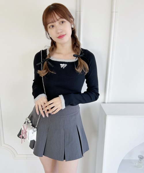 Loueme(ルエム)の「リボン刺繍シャギートリムリブニットトップス(ニット/セーター・レディース・ブラック/ピンク/アイボリー・FREE)」の9枚目の写真