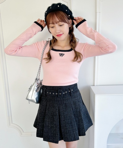 Loueme(ルエム)の「リボン刺繍シャギートリムリブニットトップス(ニット/セーター・レディース・ブラック/ピンク/アイボリー・FREE)」の15枚目の写真
