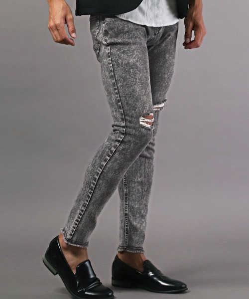 LUXSTYLE（ラグスタイル）の「スーパーストレッチダメージスキニーデニムパンツ（デニムパンツ・メンズ・グレー系その他/ブルー系その他/インディゴブルー/グレー/ブルー系その他2・L/XL/M）」の3枚目の写真