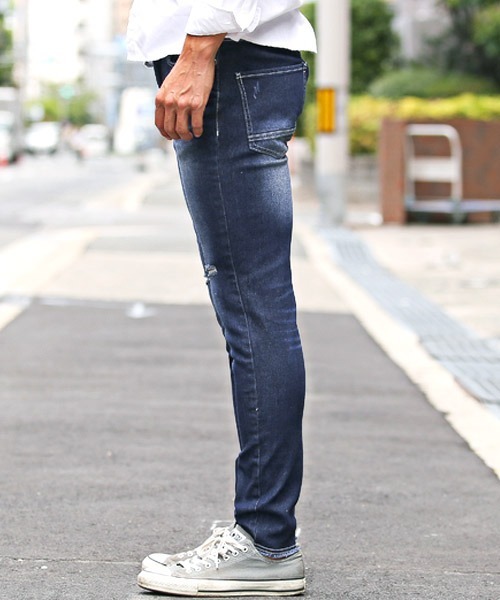 LUXSTYLE（ラグスタイル）の「スーパーストレッチダメージスキニーデニムパンツ（デニムパンツ・メンズ・グレー系その他/ブルー系その他/インディゴブルー/グレー/ブルー系その他2・L/XL/M）」の7枚目の写真