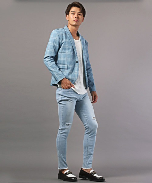 LUXSTYLE（ラグスタイル）の「スーパーストレッチダメージスキニーデニムパンツ（デニムパンツ・メンズ・グレー系その他/ブルー系その他/インディゴブルー/グレー/ブルー系その他2・L/XL/M）」の12枚目の写真
