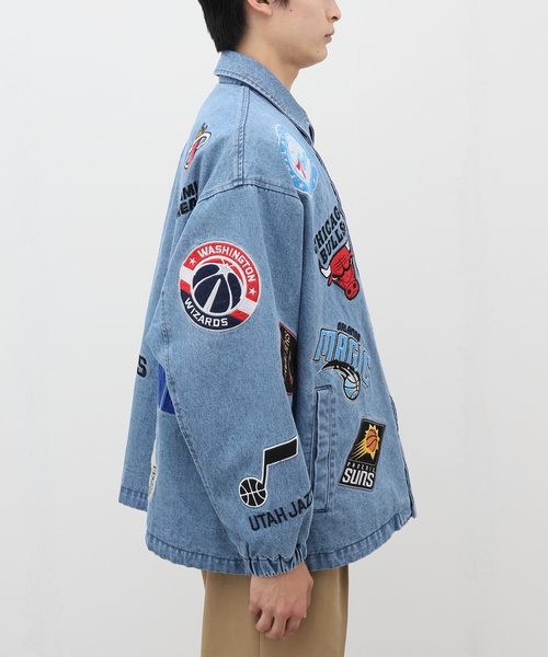 NBA刺繍デニムジャケット NBA Ultra Game Distressed Multi Team Patch Jean Jacket