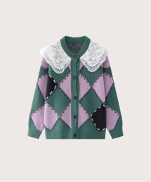 LA POMME petit | Lace Collar Argyle Cardigan  レースカラーアーガイルカーディガン(カーディガン/ボレロ)