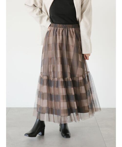 Te chichi TERRASSE（テチチテラス）の「ティアードチュールスカート（スカート・レディース・チャコールグレー/ブラック/オフホワイト/ベージュ・F）」の4枚目の写真