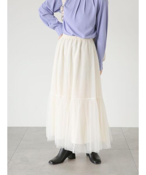Te chichi TERRASSE（テチチテラス）の「ティアードチュールスカート（スカート・レディース・チャコールグレー/ブラック/オフホワイト/ベージュ・F）」の2枚目の写真
