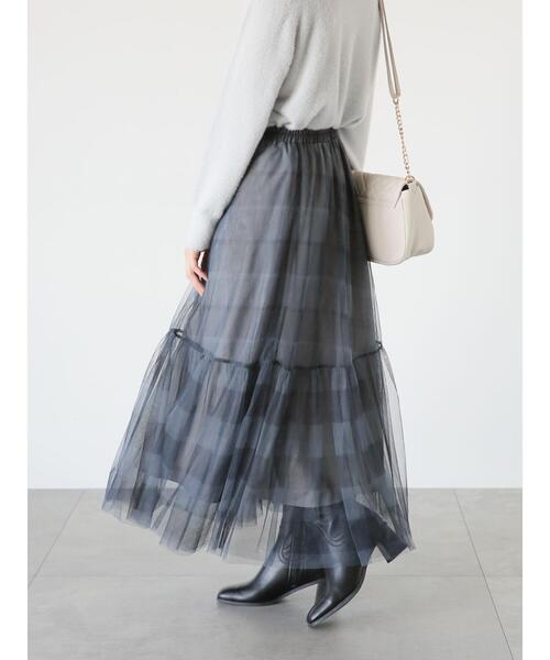 Te chichi TERRASSE（テチチテラス）の「ティアードチュールスカート（スカート・レディース・チャコールグレー/ブラック/オフホワイト/ベージュ・F）」の3枚目の写真