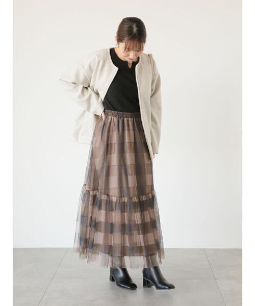 Te chichi TERRASSE（テチチテラス）の「ティアードチュールスカート（スカート・レディース・チャコールグレー/ブラック/オフホワイト/ベージュ・F）」の11枚目の写真