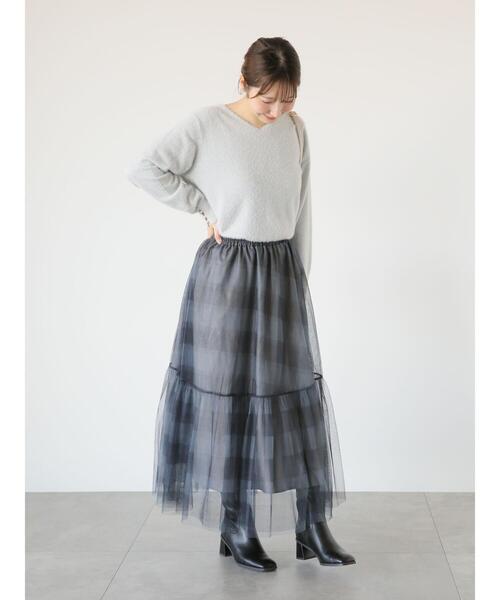 Te chichi TERRASSE（テチチテラス）の「ティアードチュールスカート（スカート・レディース・チャコールグレー/ブラック/オフホワイト/ベージュ・F）」の16枚目の写真