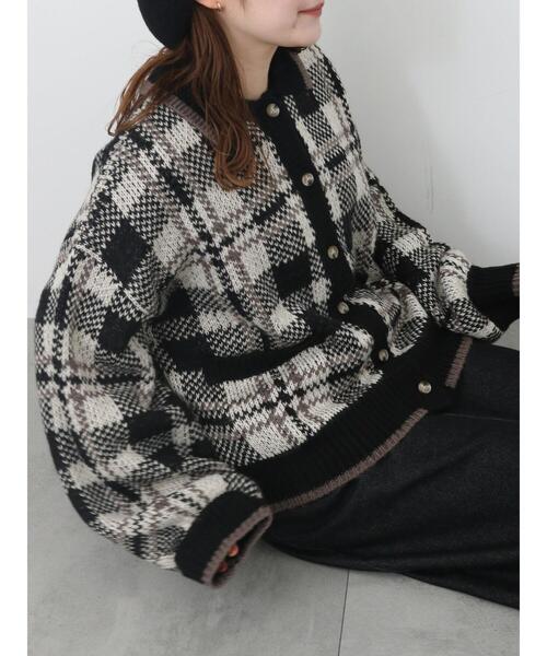 BURBERRY 2❣️リブポロカーディガン ブラック・襟チェック 黒 ehka sopo（エヘカソポ）の「襟付きチェック柄カーディガン