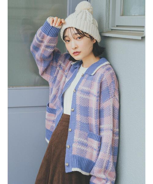 ehka sopo（エヘカソポ）の「襟付きチェック柄カーディガン（カーディガン/ボレロ・レディース・オレンジ/ブルー/ブラック/グリーン・F）」の14枚目の写真