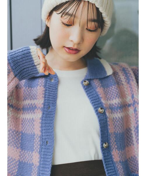ehka sopo（エヘカソポ）の「襟付きチェック柄カーディガン（カーディガン/ボレロ・レディース・オレンジ/ブルー/ブラック/グリーン・F）」の9枚目の写真