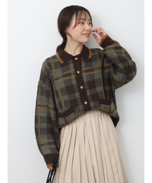 ehka sopo（エヘカソポ）の「襟付きチェック柄カーディガン（カーディガン/ボレロ・レディース・オレンジ/ブルー/ブラック/グリーン・F）」の17枚目の写真