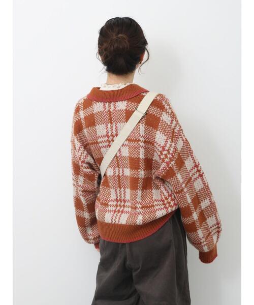 ehka sopo（エヘカソポ）の「襟付きチェック柄カーディガン（カーディガン/ボレロ・レディース・オレンジ/ブルー/ブラック/グリーン・F）」の12枚目の写真