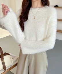 【7色展開】 ふわふわ シャギーニット ショート丈トップス