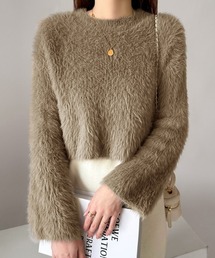 【7色展開】 ふわふわ シャギーニット ショート丈トップス