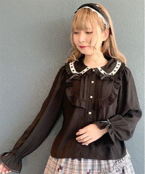 axes femme kawaii梯子レース半袖ブラウス（白×サックス） プチリボン半袖ブラウス | kawaii | axes femme online shop