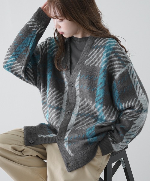 improves(インプローブス)の「シャギー加工 チェック Vネック カーディガン(カーディガン/ボレロ・メンズ・ブラック/ブラウン/チャコール・LARGE/MEDIUM/X-LARGE)」の3枚目の写真