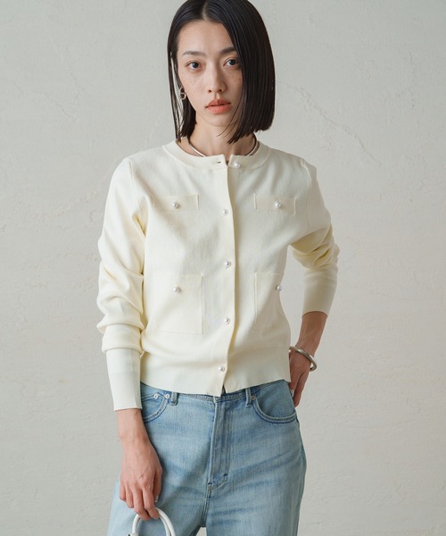 新品タグ付✨ラウンジドレス 2024SS パールコンパクトカーディガン コットン LOUNGEDRESS（ラウンジドレス）の「パールコンパクトカーディガン