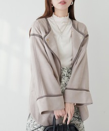 natural couture | 配色お上品ミドル丈トッパーコート(ノーカラーコート)