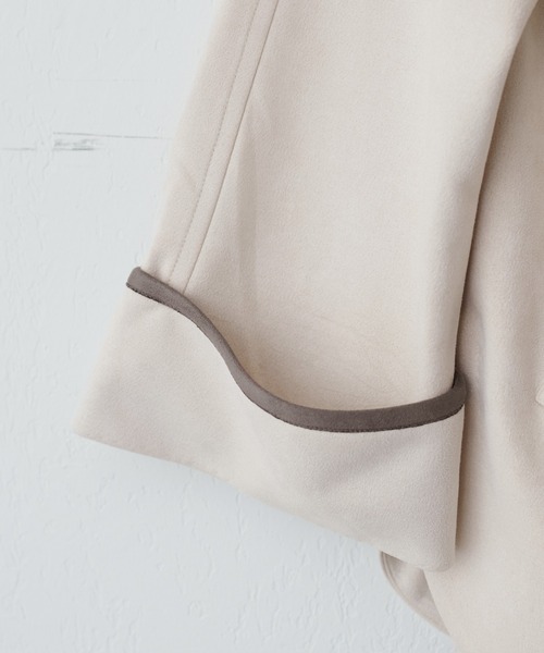 natural couture（ナチュラルクチュール）の「配色お上品ミドル丈トッパーコート（ノーカラーコート・レディース・モカ/ミント/ライトベージュ/グレイッシュベージュ・FREE）」の16枚目の写真