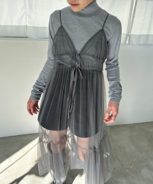 EPIMI E'PIMMY（エピミエピミー）の「2WAYティアードチュールキャミワンピ（ワンピース・レディース・ブラック/アイボリー/チャコールグレー/グレー・MEDIUM）」の3枚目の写真