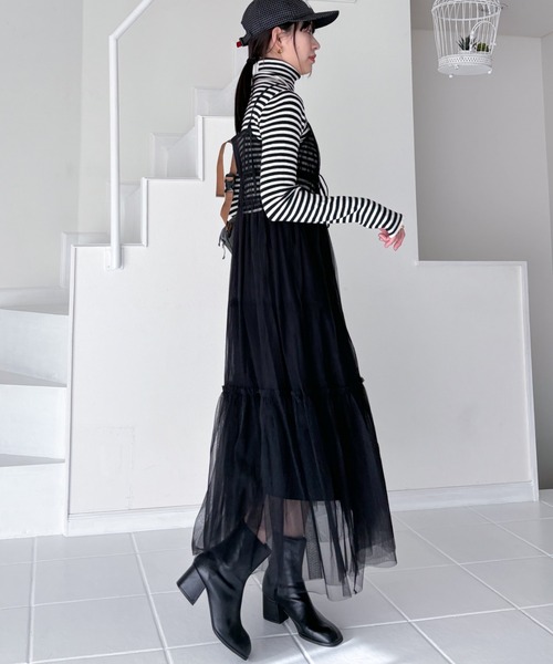 EPIMI E'PIMMY（エピミエピミー）の「2WAYティアードチュールキャミワンピ（ワンピース・レディース・ブラック/アイボリー/チャコールグレー/グレー・MEDIUM）」の2枚目の写真