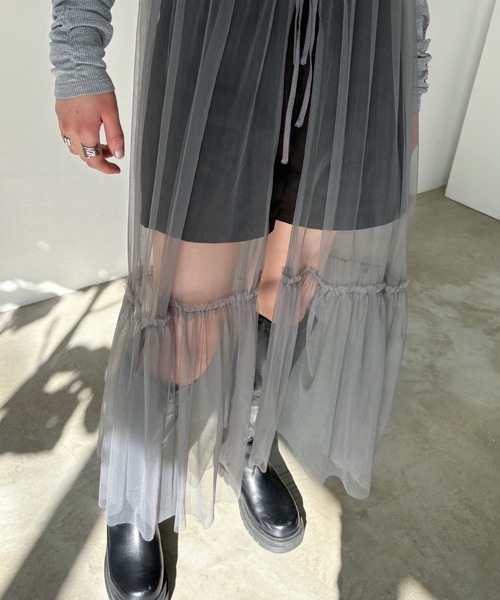 EPIMI E'PIMMY（エピミエピミー）の「2WAYティアードチュールキャミワンピ（ワンピース・レディース・ブラック/アイボリー/チャコールグレー/グレー・MEDIUM）」の15枚目の写真