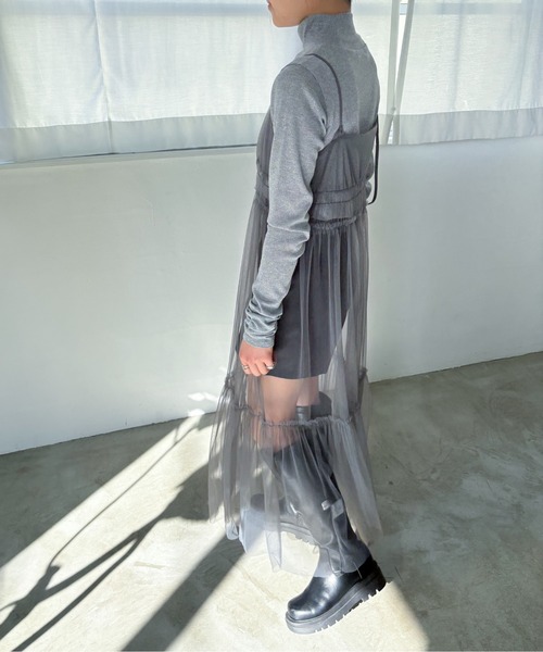 EPIMI E'PIMMY（エピミエピミー）の「2WAYティアードチュールキャミワンピ（ワンピース・レディース・ブラック/アイボリー/チャコールグレー/グレー・MEDIUM）」の8枚目の写真