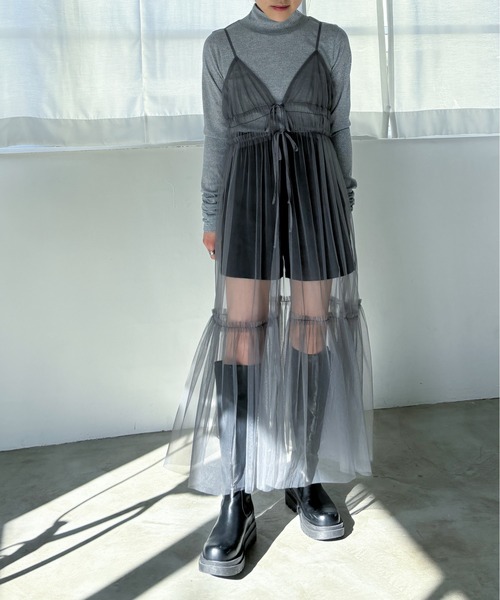 EPIMI E'PIMMY（エピミエピミー）の「2WAYティアードチュールキャミワンピ（ワンピース・レディース・ブラック/アイボリー/チャコールグレー/グレー・MEDIUM）」の12枚目の写真