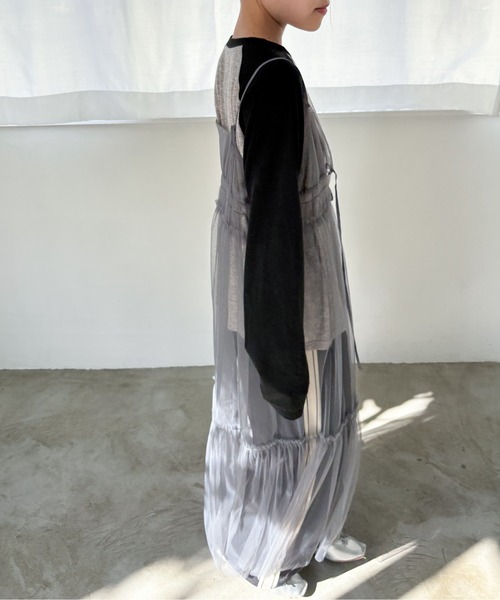 EPIMI E'PIMMY（エピミエピミー）の「2WAYティアードチュールキャミワンピ（ワンピース・レディース・ブラック/アイボリー/チャコールグレー/グレー・MEDIUM）」の9枚目の写真