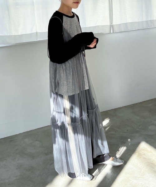 EPIMI E'PIMMY（エピミエピミー）の「2WAYティアードチュールキャミワンピ（ワンピース・レディース・ブラック/アイボリー/チャコールグレー/グレー・MEDIUM）」の10枚目の写真