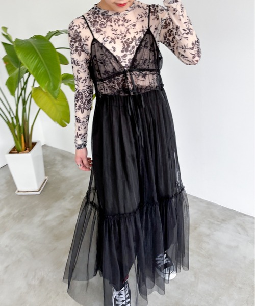 EPIMI E'PIMMY（エピミエピミー）の「2WAYティアードチュールキャミワンピ（ワンピース・レディース・ブラック/アイボリー/チャコールグレー/グレー・MEDIUM）」の18枚目の写真