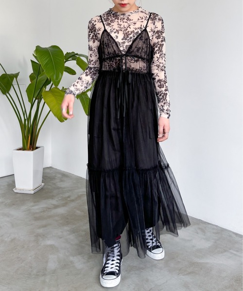 EPIMI E'PIMMY（エピミエピミー）の「2WAYティアードチュールキャミワンピ（ワンピース・レディース・ブラック/アイボリー/チャコールグレー/グレー・MEDIUM）」の17枚目の写真