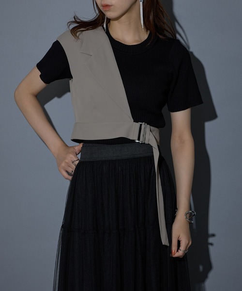 MAISON BREEZE reveur(メゾンブリーズレヴール)の「【MAISON BREEZE reveur】アシンメトリーワンショルダーショートベスト trc(ベスト・レディース・ブラック/ライトオリーブ/グレー・FREE)」の20枚目の写真