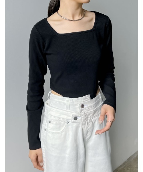 Re:EDIT（リエディ）の「[2024SS COLLECTION]ストレッチリブハイレグトップス（Tシャツ/カットソー・レディース・ホワイト/ブラック/グレー・MEDIUM/LARGE）」の2枚目の写真