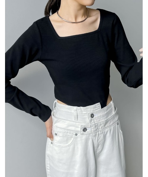 Re:EDIT（リエディ）の「[2024SS COLLECTION]ストレッチリブハイレグトップス（Tシャツ/カットソー・レディース・ホワイト/ブラック/グレー・MEDIUM/LARGE）」の5枚目の写真