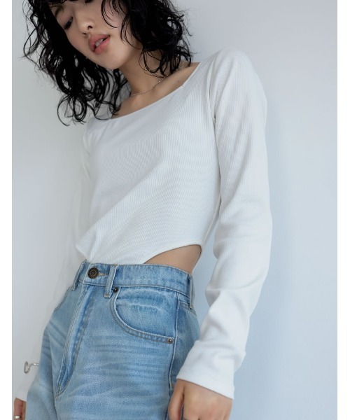 Re:EDIT（リエディ）の「[2024SS COLLECTION]ストレッチリブハイレグトップス（Tシャツ/カットソー・レディース・ホワイト/ブラック/グレー・MEDIUM/LARGE）」の9枚目の写真