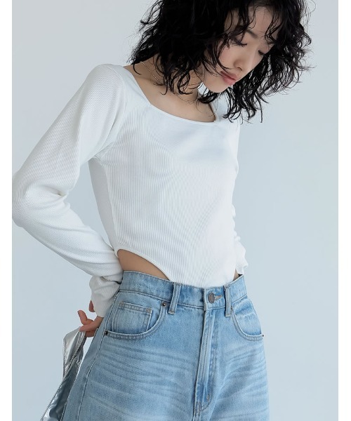 Re:EDIT（リエディ）の「[2024SS COLLECTION]ストレッチリブハイレグトップス（Tシャツ/カットソー・レディース・ホワイト/ブラック/グレー・MEDIUM/LARGE）」の11枚目の写真
