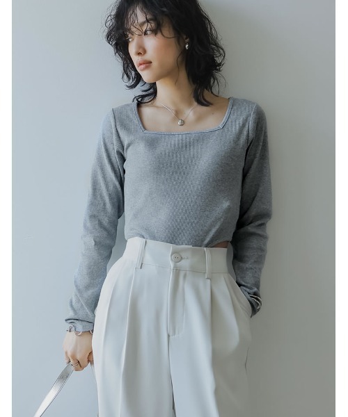 Re:EDIT（リエディ）の「[2024SS COLLECTION]ストレッチリブハイレグトップス（Tシャツ/カットソー・レディース・ホワイト/ブラック/グレー・MEDIUM/LARGE）」の12枚目の写真