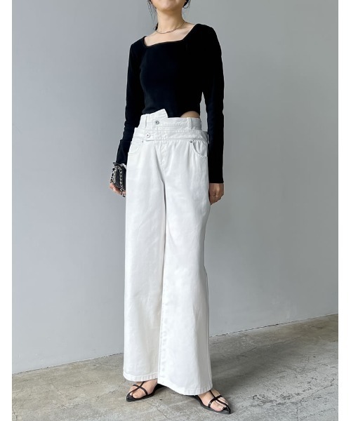 Re:EDIT（リエディ）の「[2024SS COLLECTION]ストレッチリブハイレグトップス（Tシャツ/カットソー・レディース・ホワイト/ブラック/グレー・MEDIUM/LARGE）」の4枚目の写真