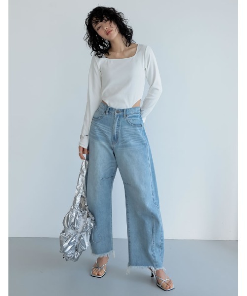 Re:EDIT（リエディ）の「[2024SS COLLECTION]ストレッチリブハイレグトップス（Tシャツ/カットソー・レディース・ホワイト/ブラック/グレー・MEDIUM/LARGE）」の8枚目の写真