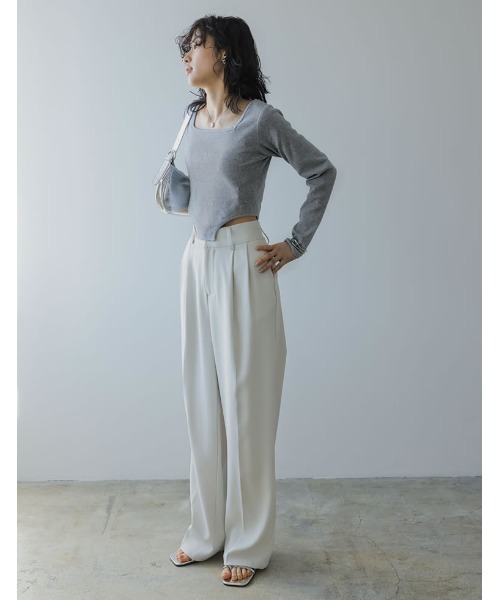 Re:EDIT（リエディ）の「[2024SS COLLECTION]ストレッチリブハイレグトップス（Tシャツ/カットソー・レディース・ホワイト/ブラック/グレー・MEDIUM/LARGE）」の13枚目の写真