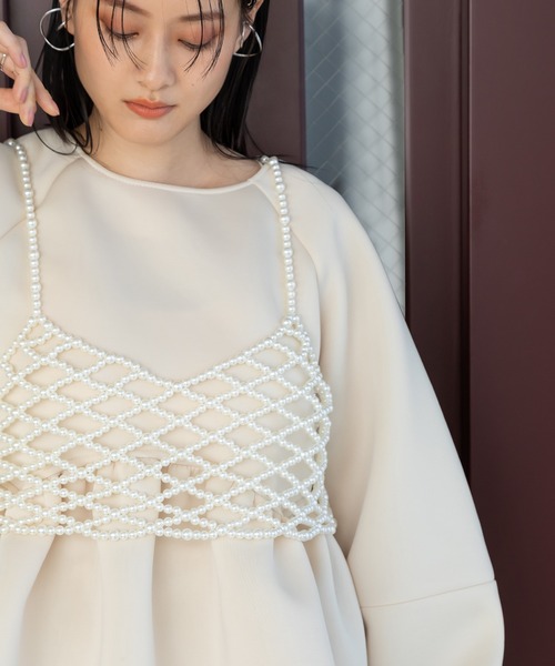 bohmal（ボマール）の「パールメッシュビスチェ（キャミソール・レディース・ホワイト/アイボリー・FREE）」の4枚目の写真