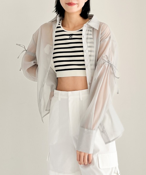 Heather（ヘザー）の「アソートリボンシアーシャツ　111611（シャツ/ブラウス・レディース・ピンク/ピンク系その他/ホワイト系その他/ブルー/オフホワイト/ブルー系その他・FREE）」の5枚目の写真