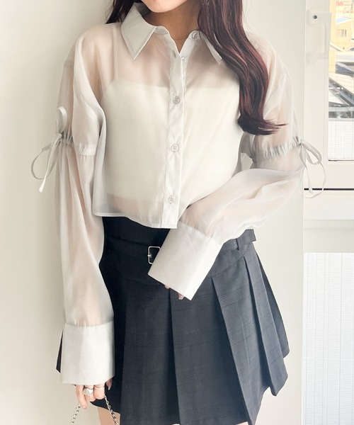 Heather（ヘザー）の「アソートリボンシアーシャツ　111611（シャツ/ブラウス・レディース・ピンク/ピンク系その他/ホワイト系その他/ブルー/オフホワイト/ブルー系その他・FREE）」の4枚目の写真