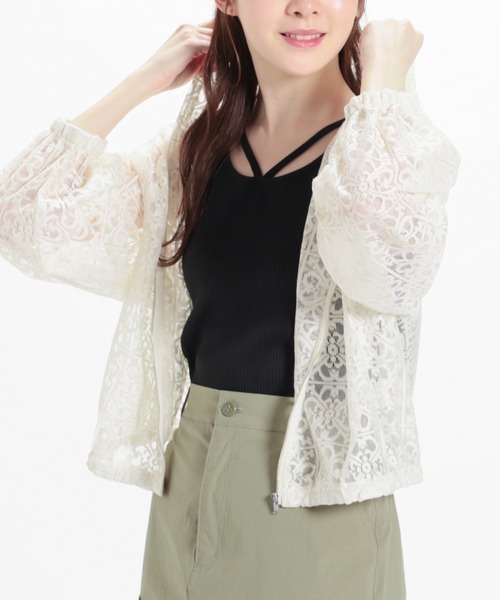 Honeys(ハニーズ)の「レースパーカー(パーカー・レディース・アイボリー/ブラック/ホワイト・LL/S/M/L)」の3枚目の写真